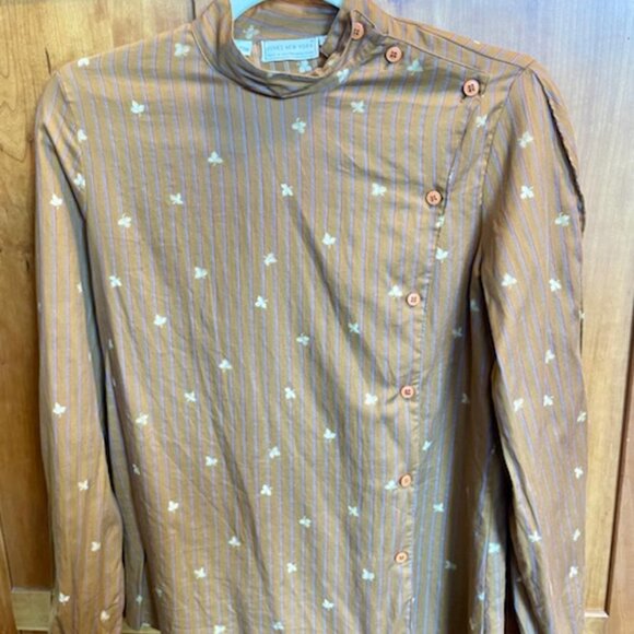 Vintage Jones New York Brown Leaf Motif Blouse - Picture 1 of 8